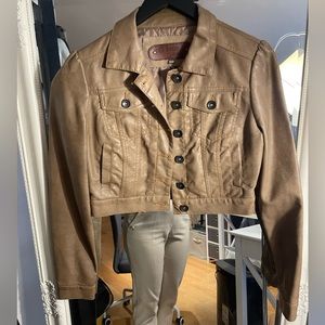 Cropped Brown Faux Leather Jacket - Womens Size Small